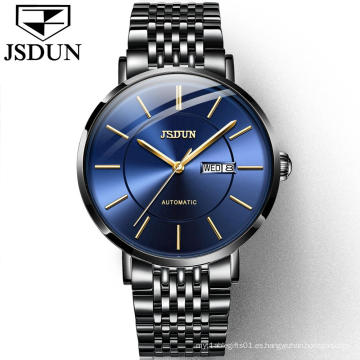 Reloj de mano para hombre, marca de lujo JSDUN, reloj de pulsera mecánico automático, día / fecha, minimalista, Material de aleación, reloj a prueba de agua para hombre